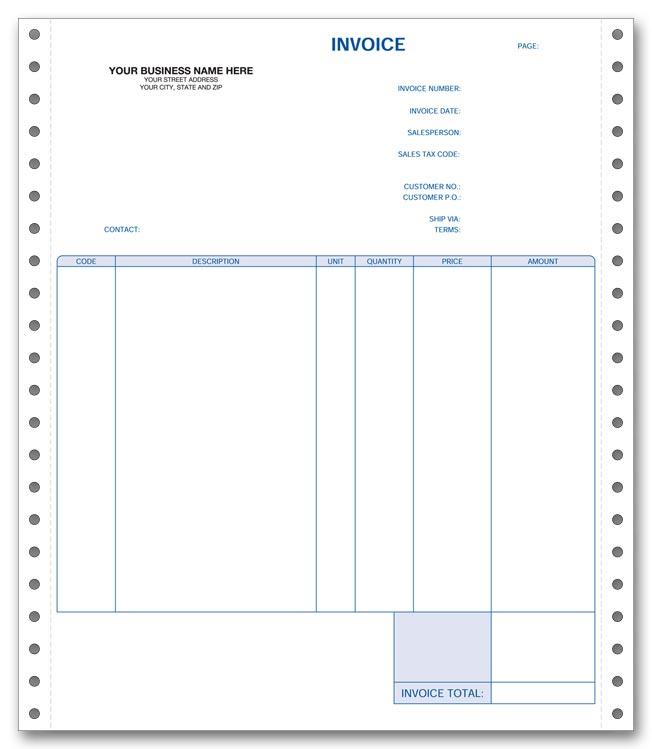 Personalized Continuous Invoices, Triplicate
