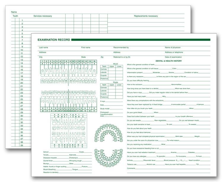 Dental Exam Record Horizontal Format