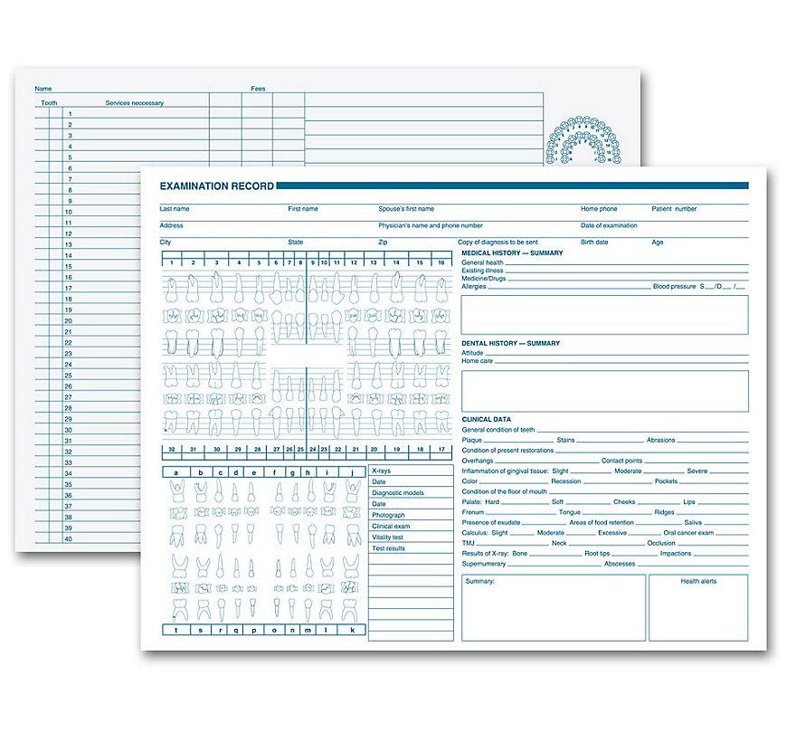 Dental Exam Record Anatomic Diagrams Horizontal Format