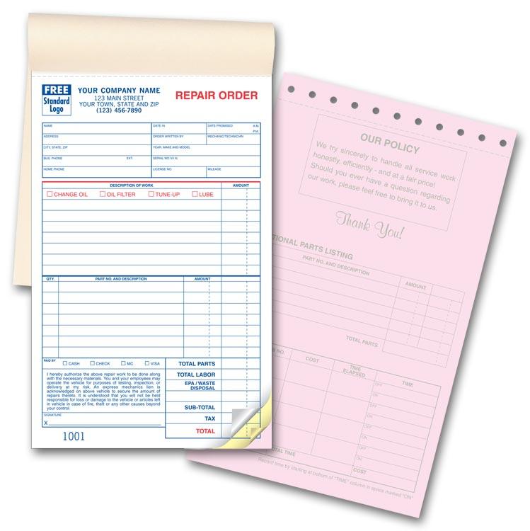 Booked Auto Repair Order Forms