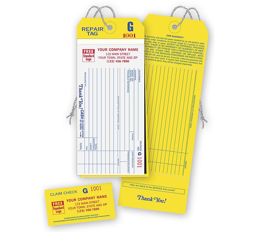 Repair Tags W/ Claim Check & Carbons, White