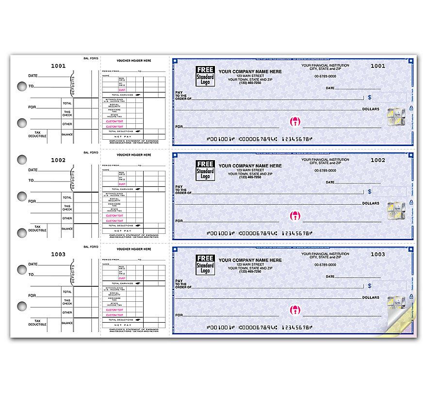 3 On A Page Payroll & Disbursement Check Side Tear Vouchers