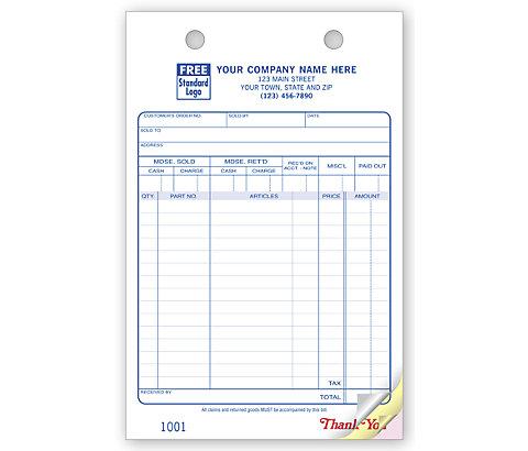 Large Auto Parts Register Order Forms