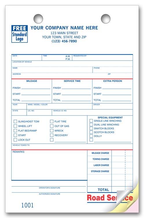 Road Service Towing Register Forms