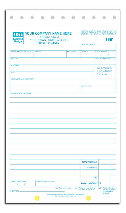 Carbonless Job Work Order Forms