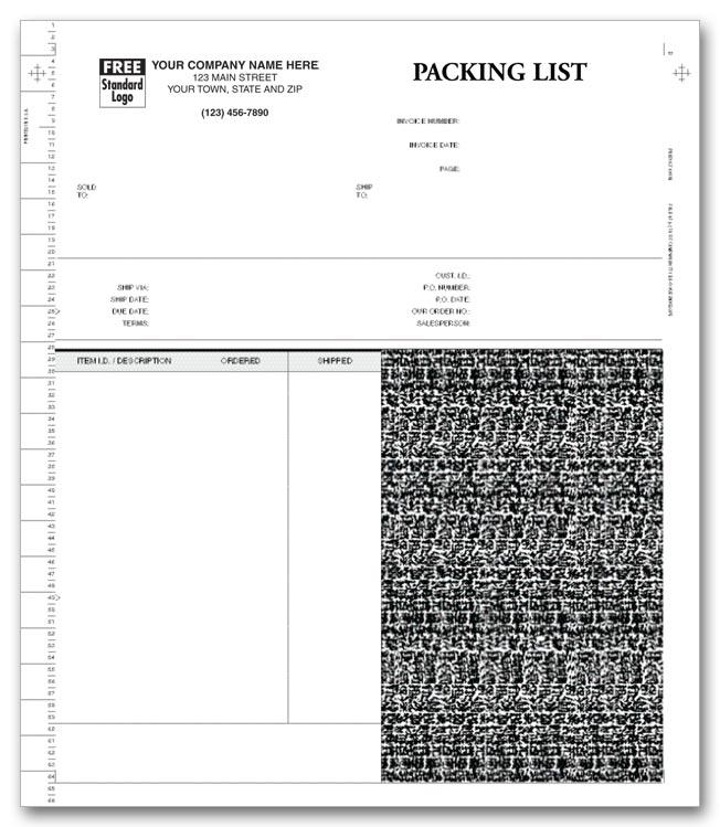General Continuous Invoice with Packing List for Peachtree