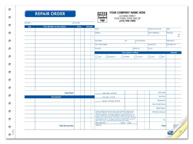Repair Orders, Garage, Carbonless, Side-Stub, Large Format