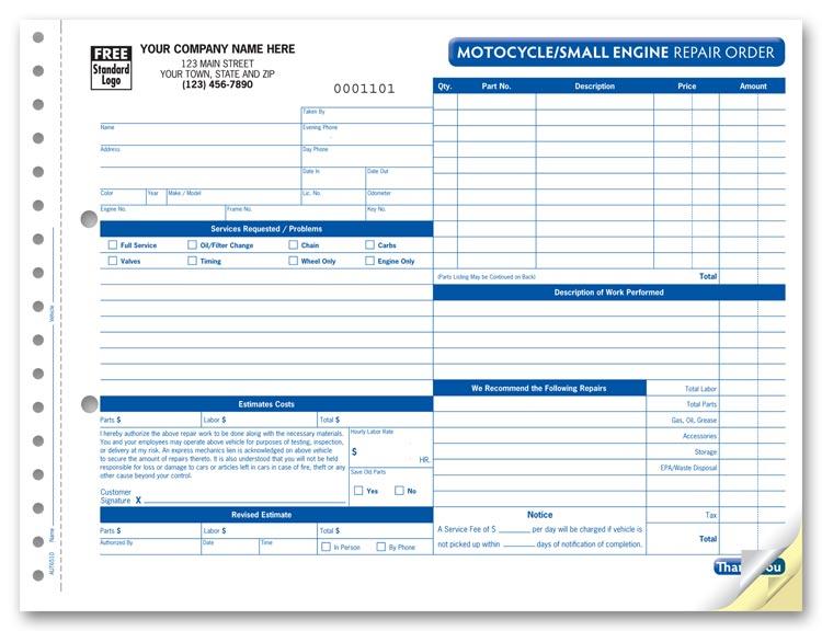 Small Motorcycle Repair Order Forms