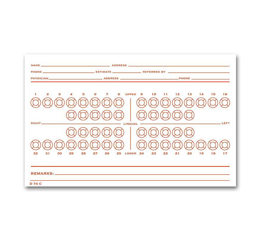 Dental Exam Card File Record Numbered Teeth System C - D74C