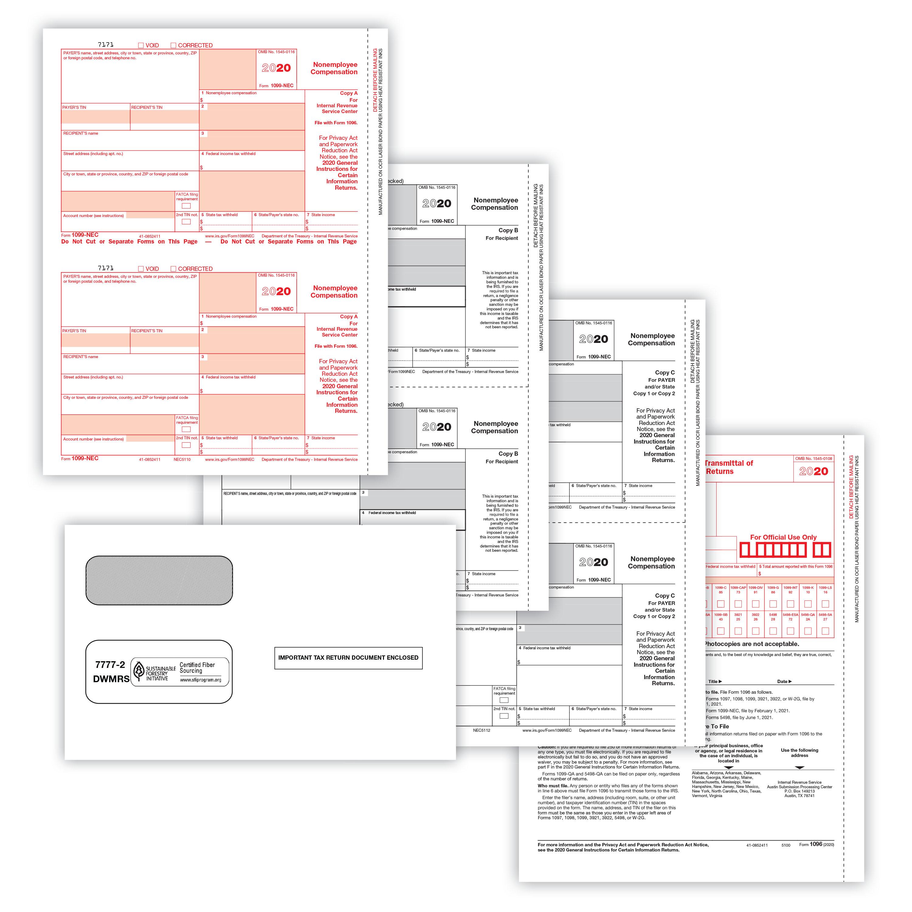 Laser 1099-NEC 4 part set with Envelopes