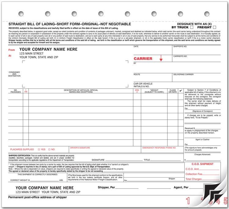 Small Carbon Bill of Lading Forms