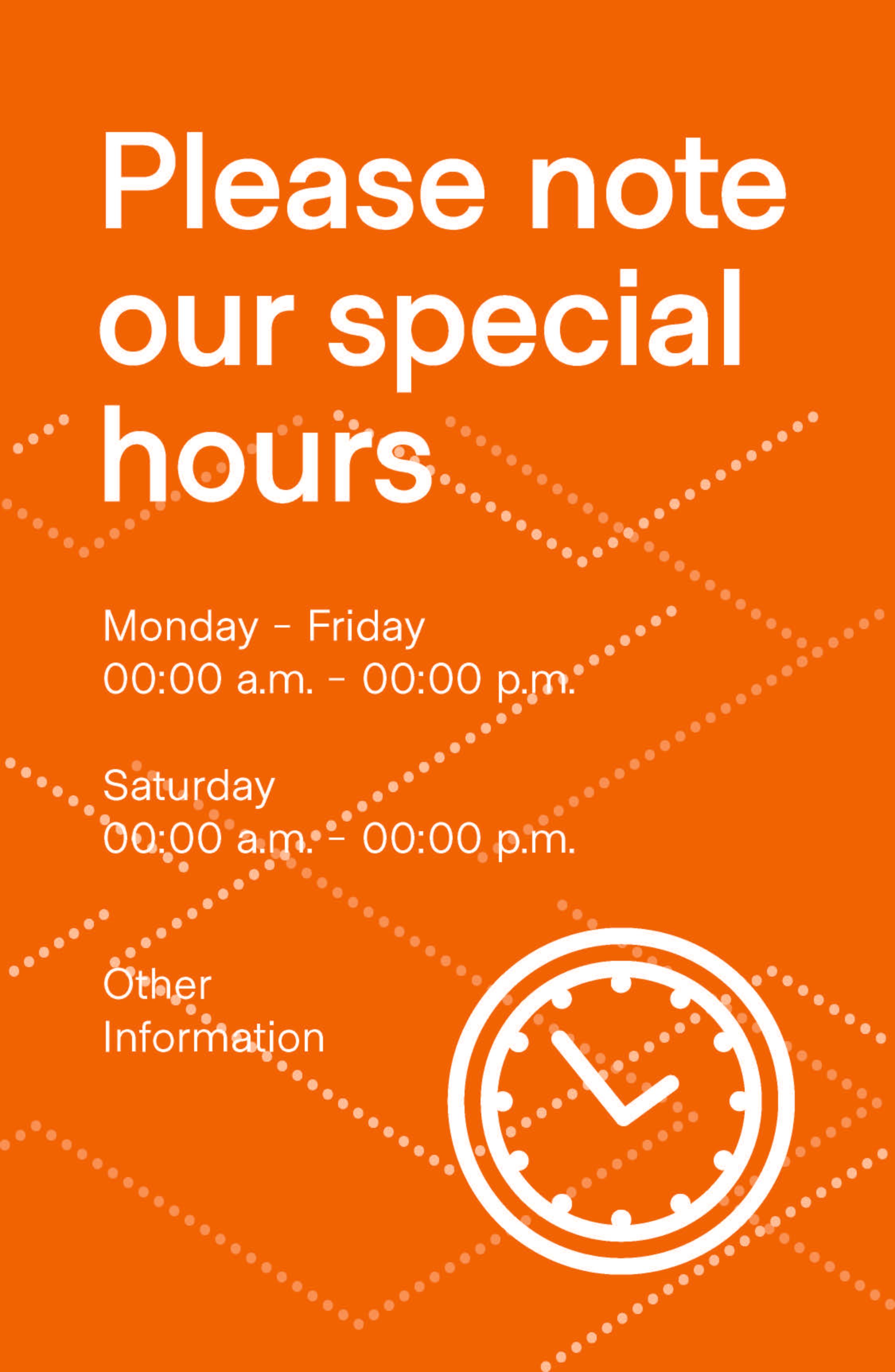 Special Hours Poster 11" x 17" Orange Pack of 6