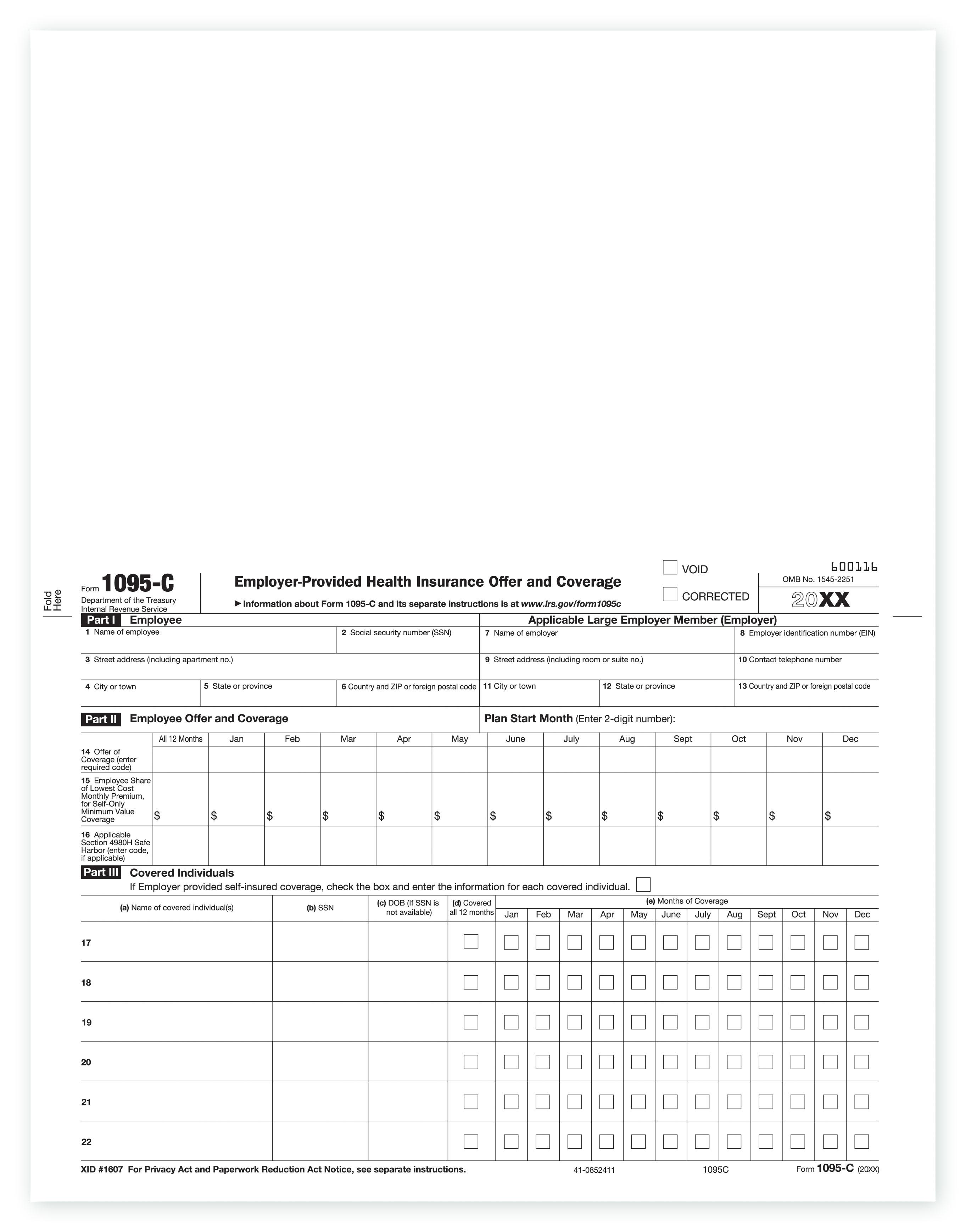 Laser 1095-C Employer Provided Health Insurance