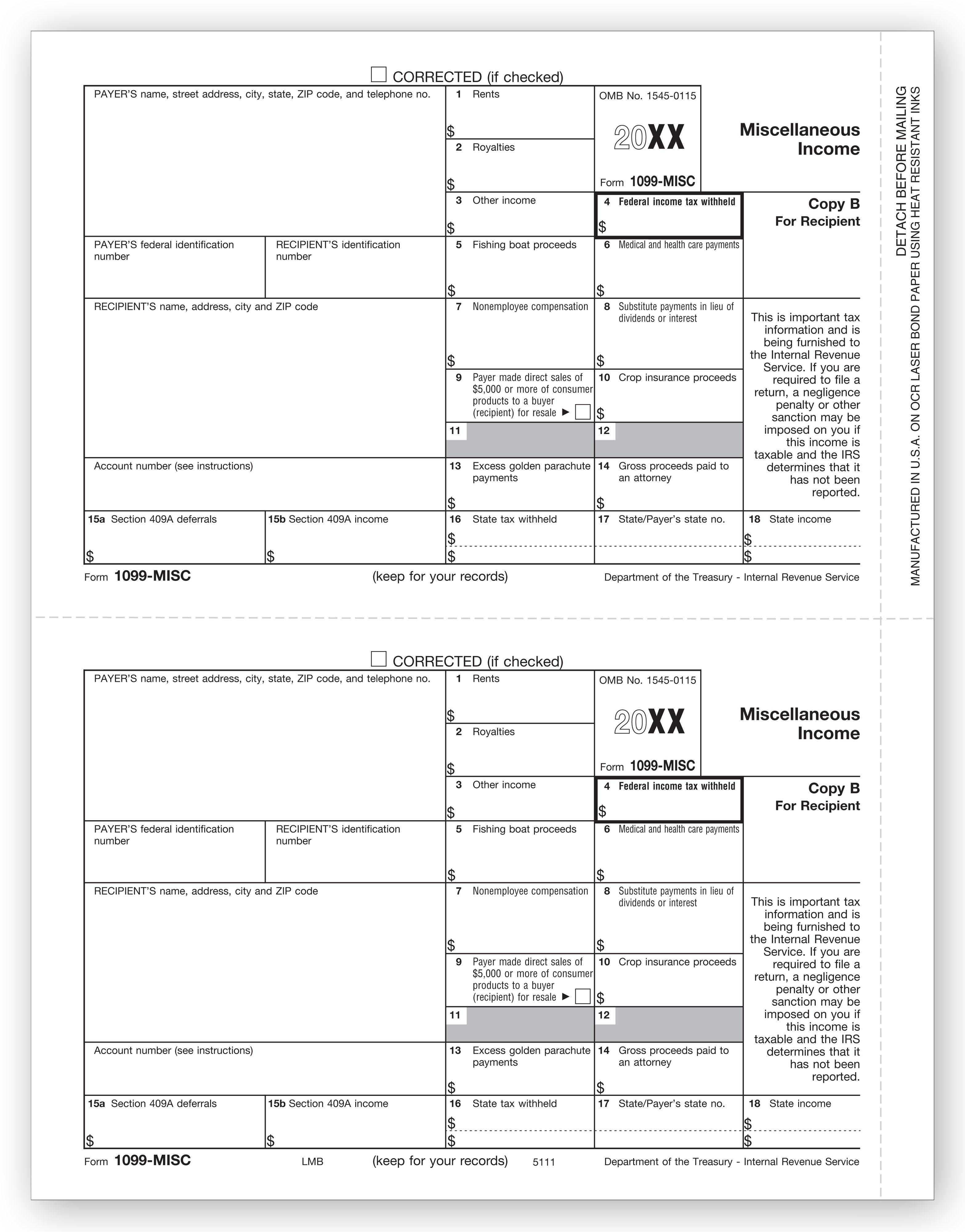 Laser 1099 MISC Income, Recipient Copy B