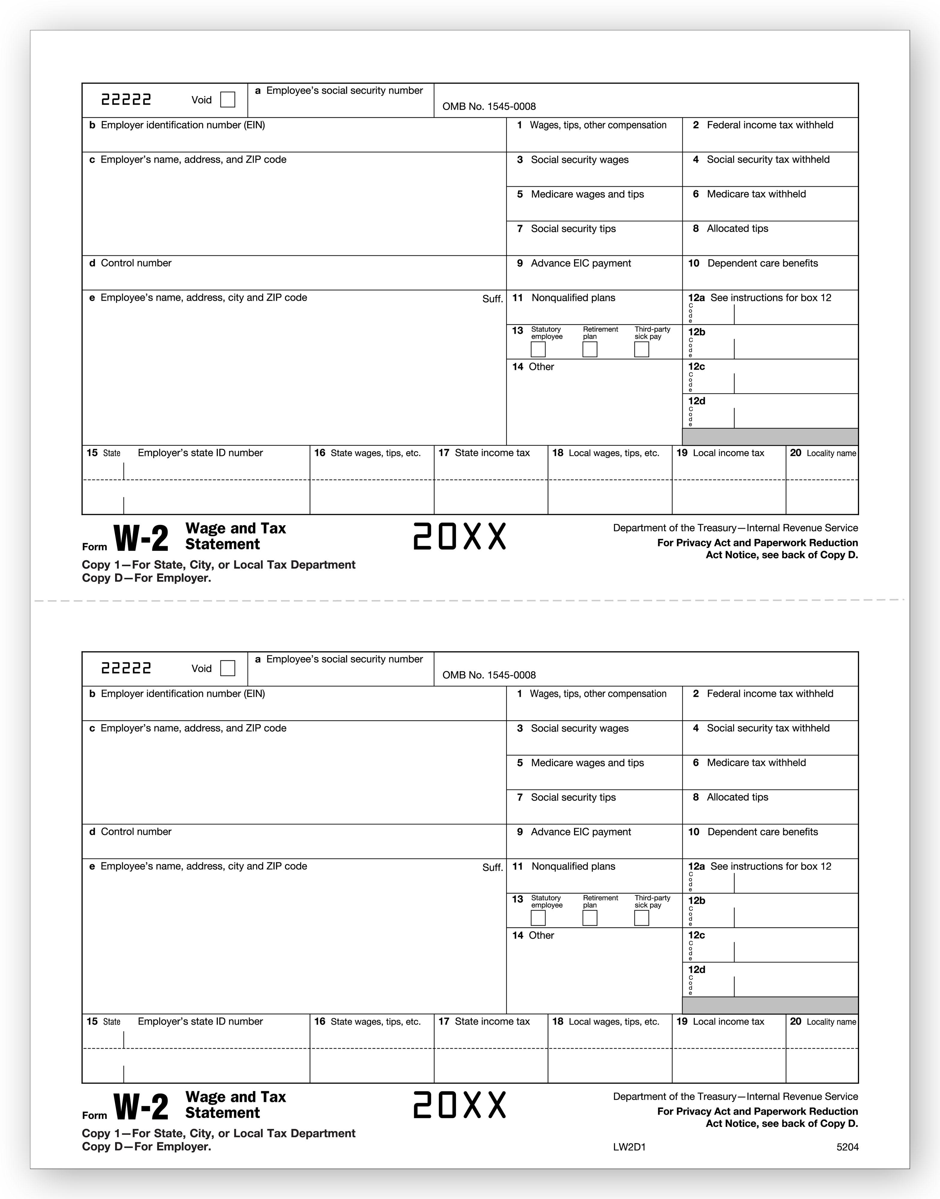 Laser W 2, Employer Copy 1/Copy D, Bulk
