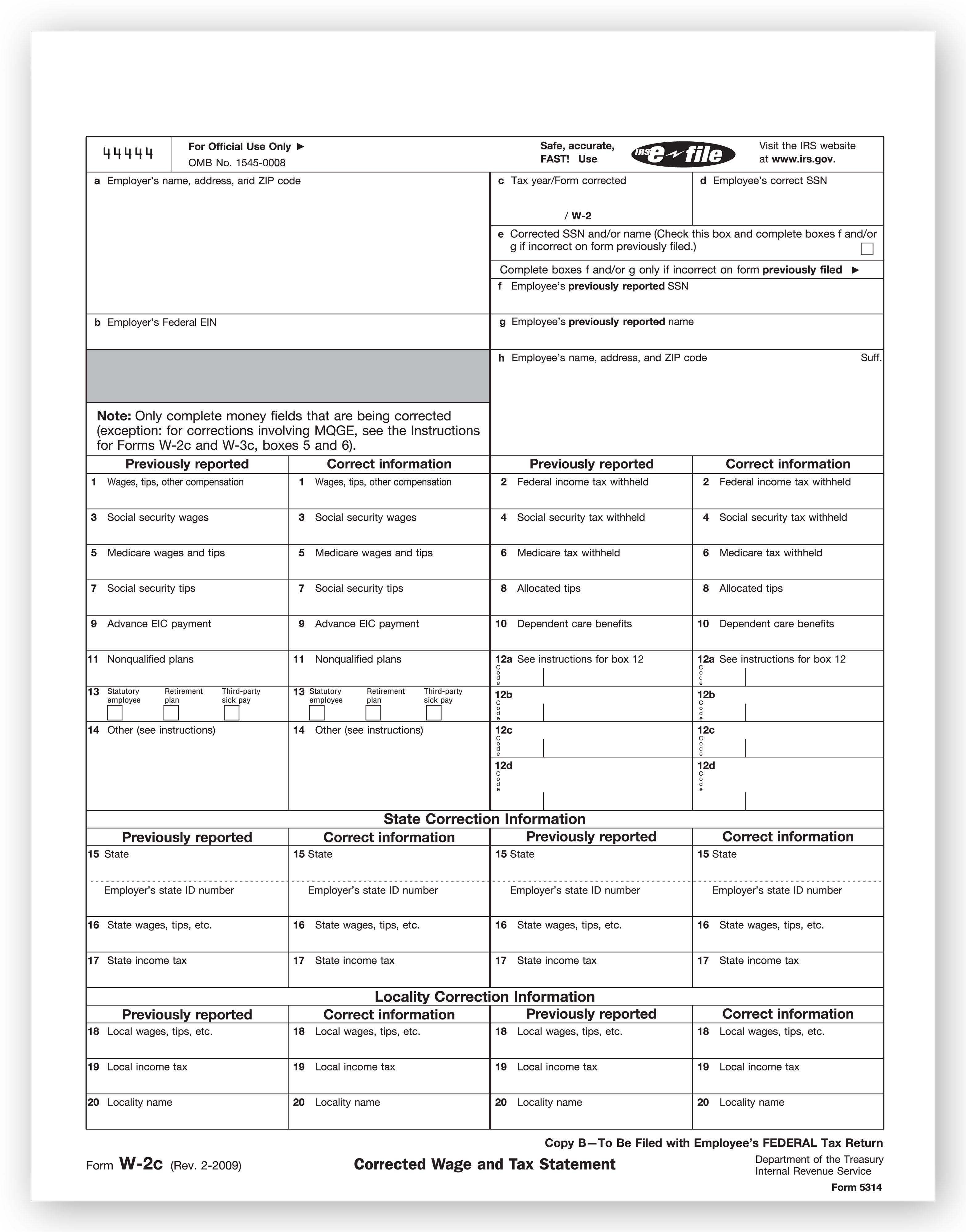 Laser W 2C Corrected Wage, Employee Copy B