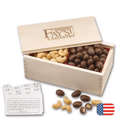 Personalized Chocolate Almonds & Cashew Filled Wooden Collectors Box