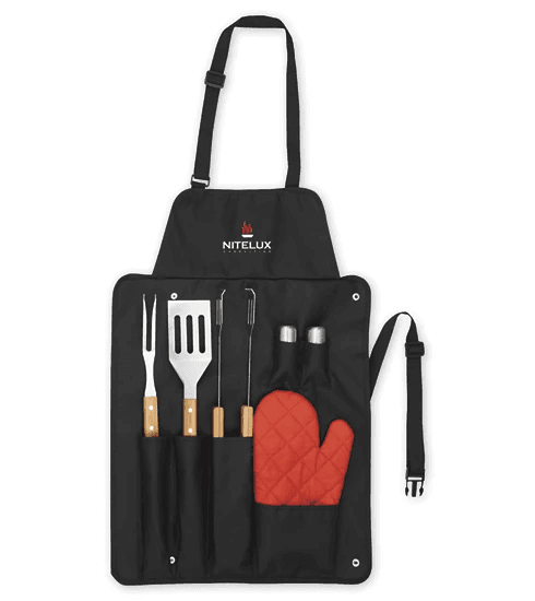 Branded BBQ Now Apron and 3 piece BBQ Set