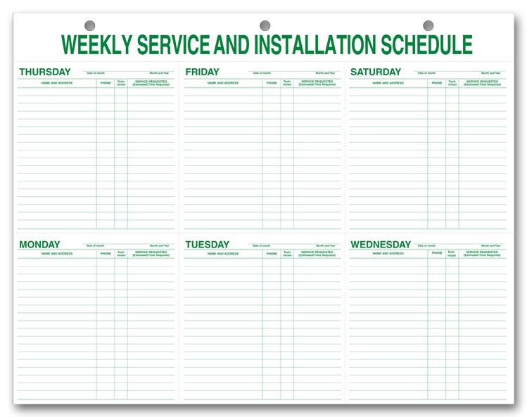 Weekly Service & Installation Schedule Pad, Hole Punch