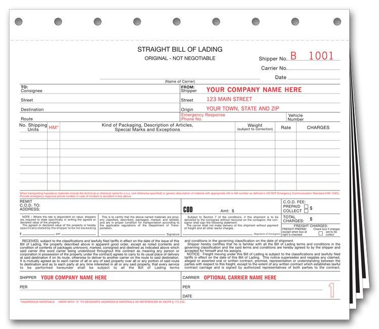 Carbon Copy Bill of Lading