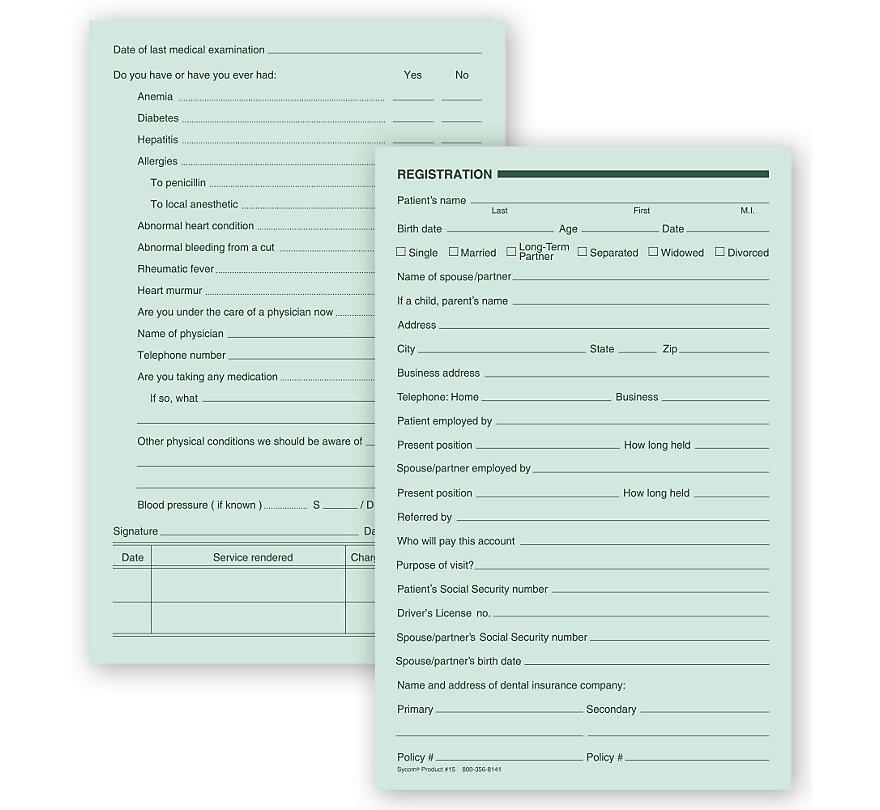 Dental Registration Forms Two Sided Green Ledger