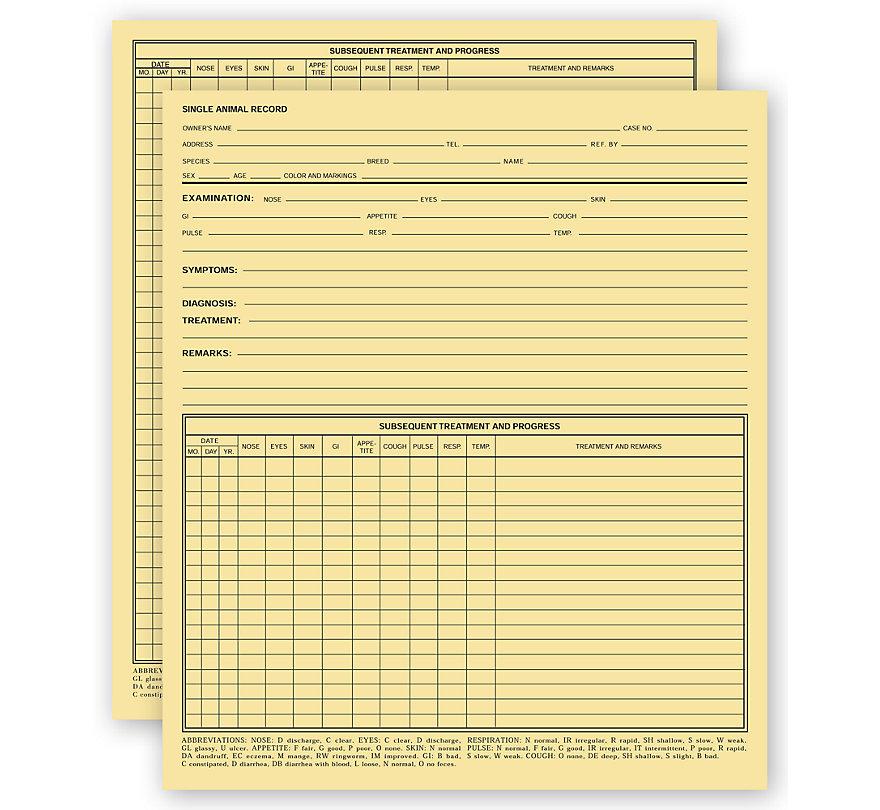 Vet Animal Exam Records Without Account Record Card File