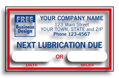 Branded Windshield Next Lubrication Labels