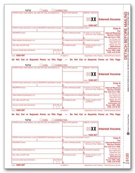 Laser 1099 INT Income, Federal Copy A, Bulk