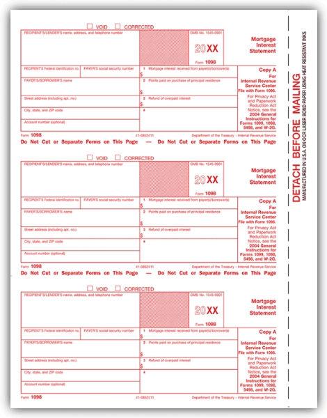 Laser 1098 Mortgage Interest, Federal Copy A