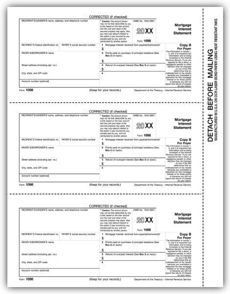 Laser 1098 Mortgage Interest Payer/Borrower Copy B Bulk