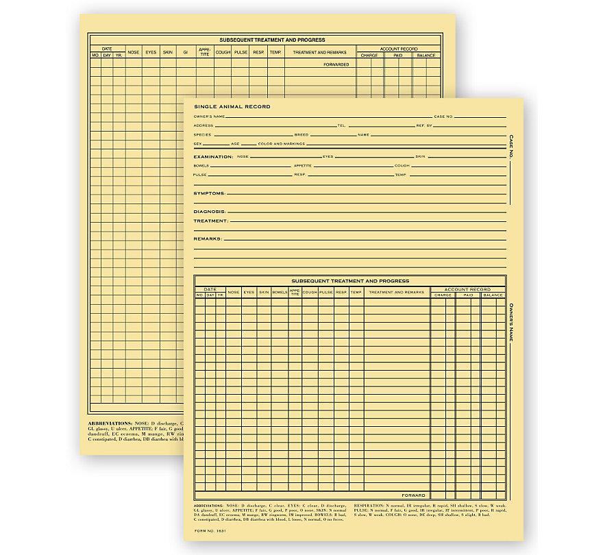 Vet Animal Exam Records With Account Record Card File Fold