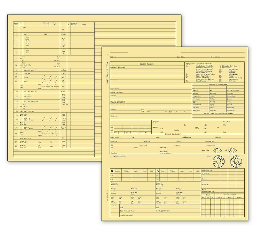 Optometry Exam Record Form Folder Style Card File Buff