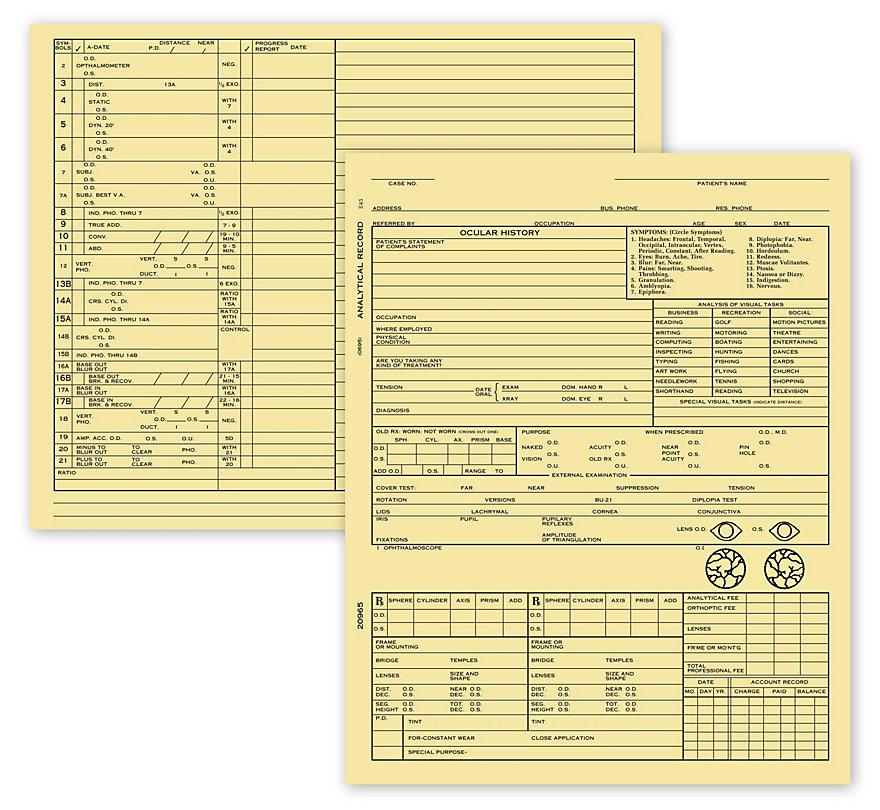 Optometry Exam Record Form Folder Style Card File