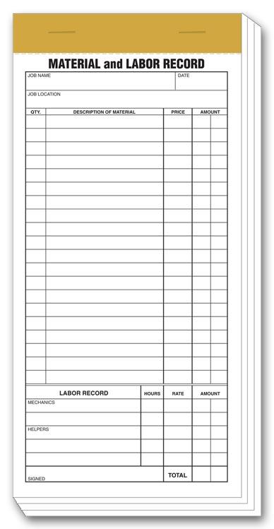 Material and Labor Booked Records