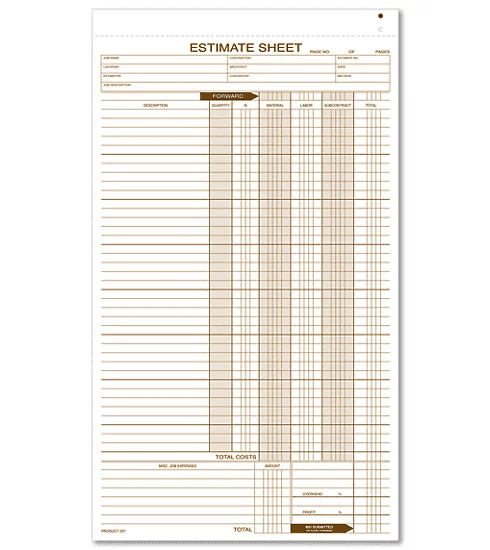 Estimate Sheets