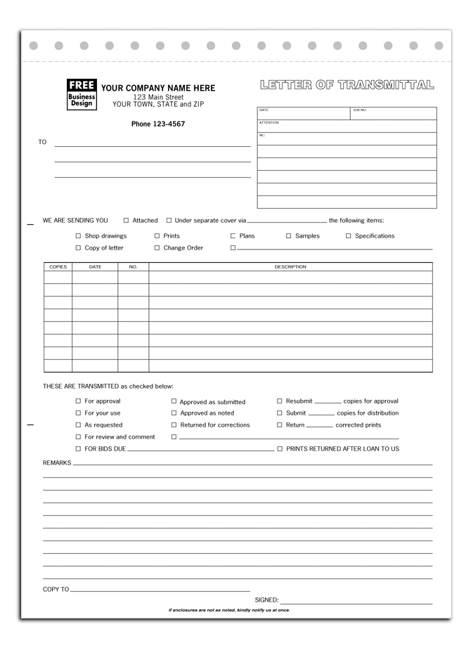 Snapset Letter of Transmittal Forms
