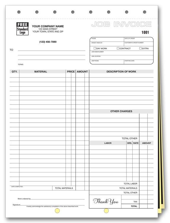 Carbon Copy Job Invoice Forms