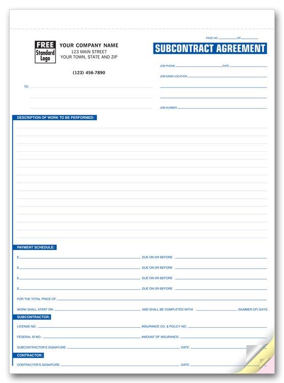 Subcontract Agreement Business Forms