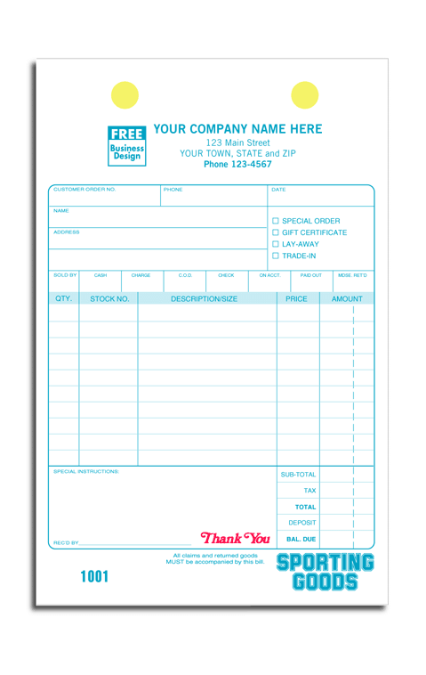Sporting Goods Preprinted Register Forms