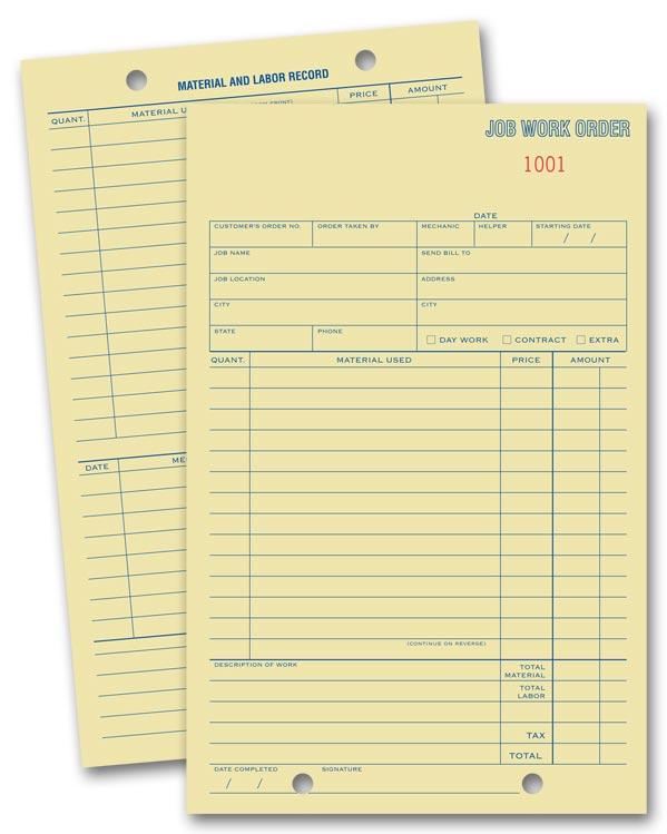 Tag Stock Work Order Pads