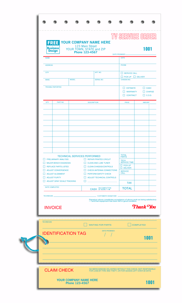 TV Repair Order forms