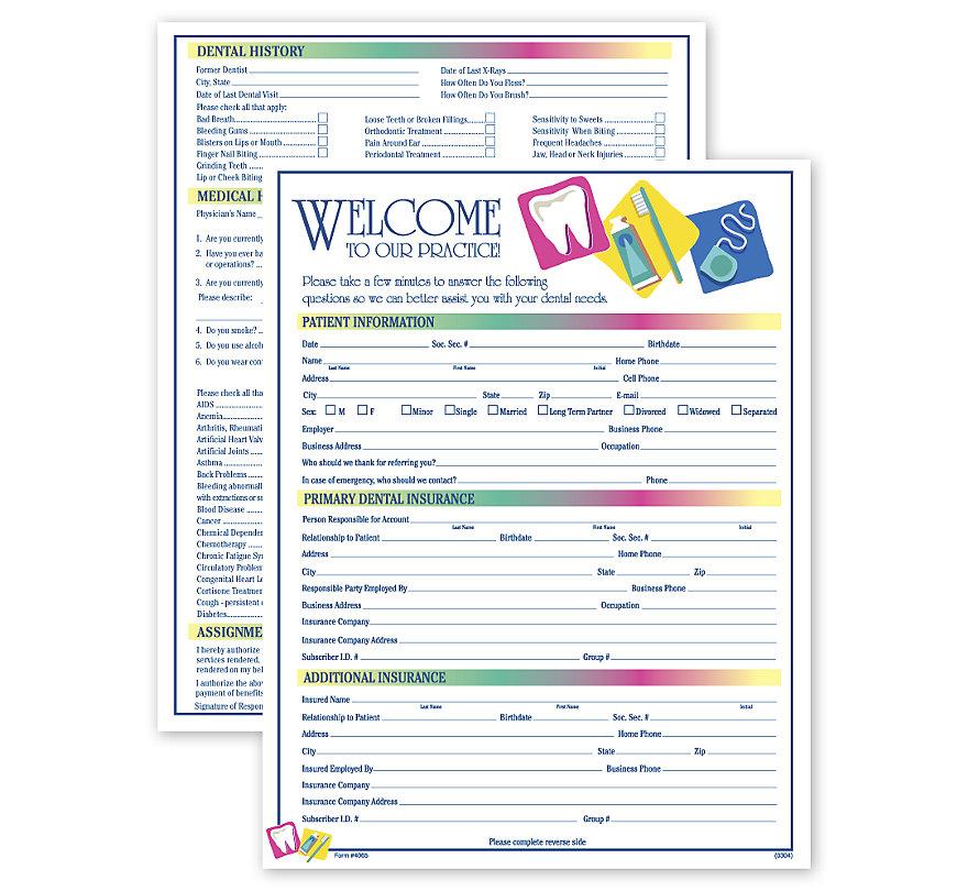 Two Sided Registration & History Form Dental Icon Design