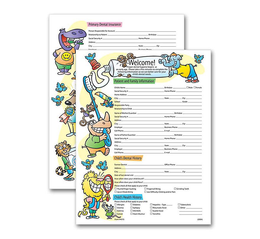 Two Sided Registration & History Form Pediatric Dental