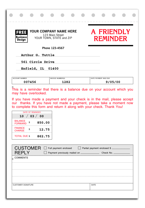 Past Due Notices System with Finance Charge