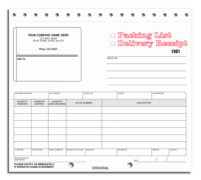 Packing List Form with Shipping Label