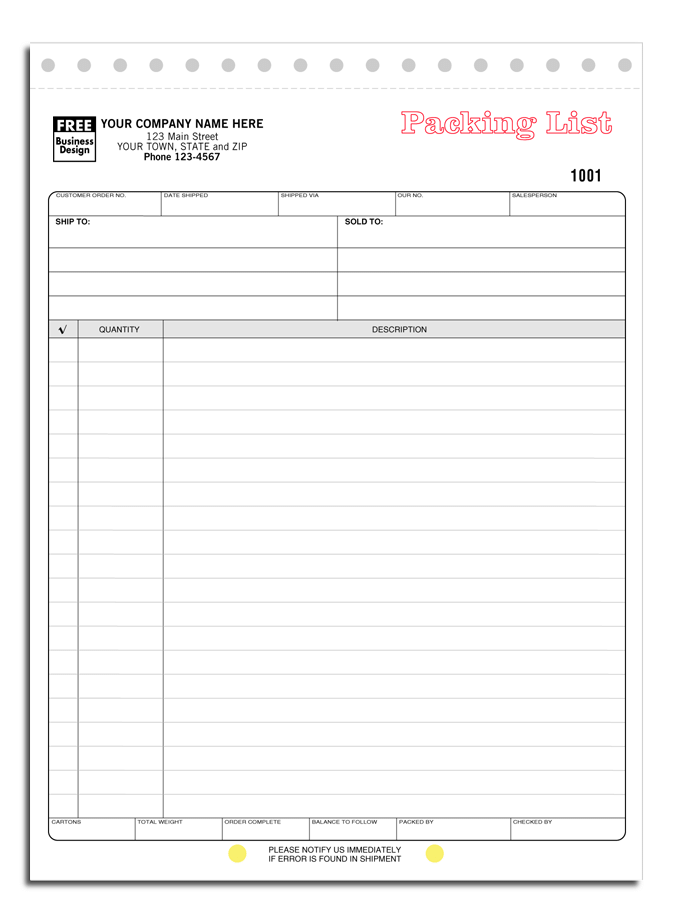 Large Shipping Packing List Forms
