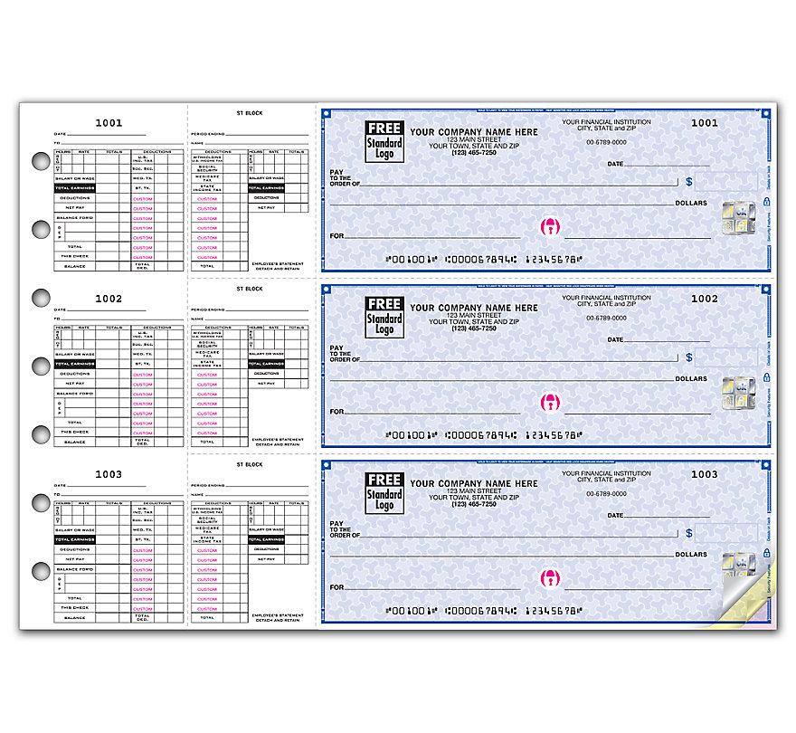 3 On A Page Payroll Checks Double Side Tear Vouchers