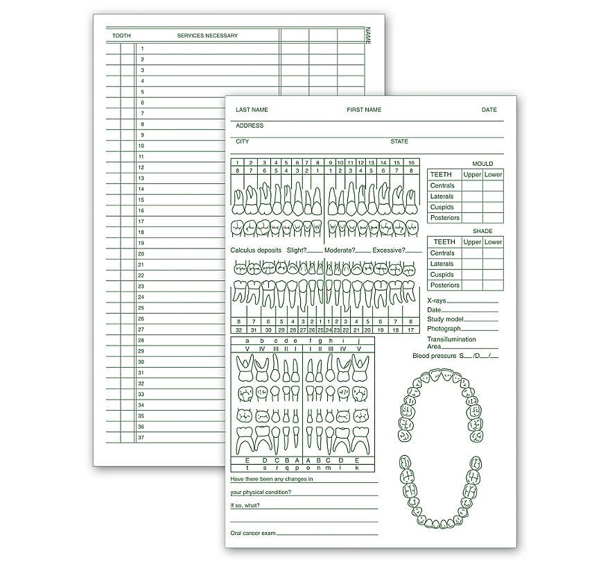 Dental Exam Records Two Sided 5" X 8"