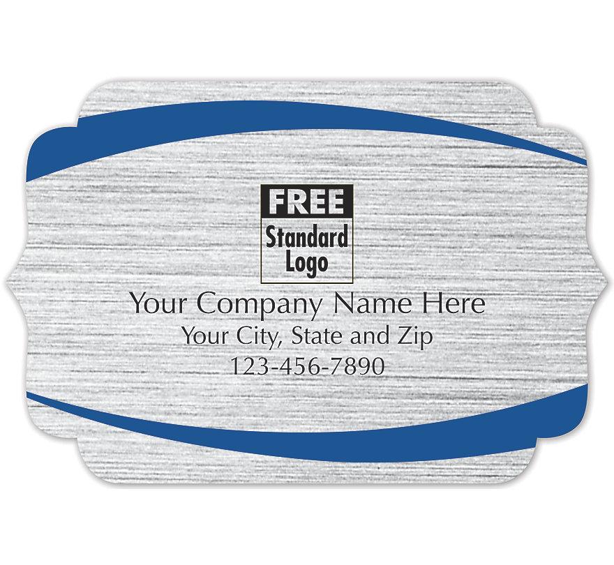 Bracket Label On Brushed Silver Poly W/Blue Arcs