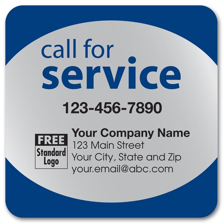 Branded Call for Service Label on Silver Poly Top & Bottom Navy Trim